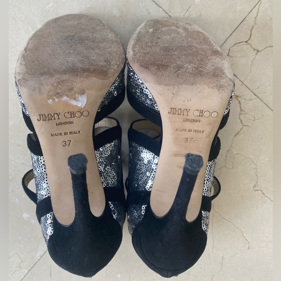Jimmy Choi Silver/Black Suede and Sequins Tempest Sandal Size 37 - Picture 6 of 6